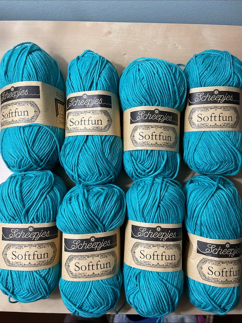 Scheepjes Softfun DK Weight Yarn  in Bright Teal- Capri bundle of 8